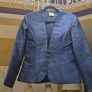 Jovani Silk Midnight Blue Embellished Blazer